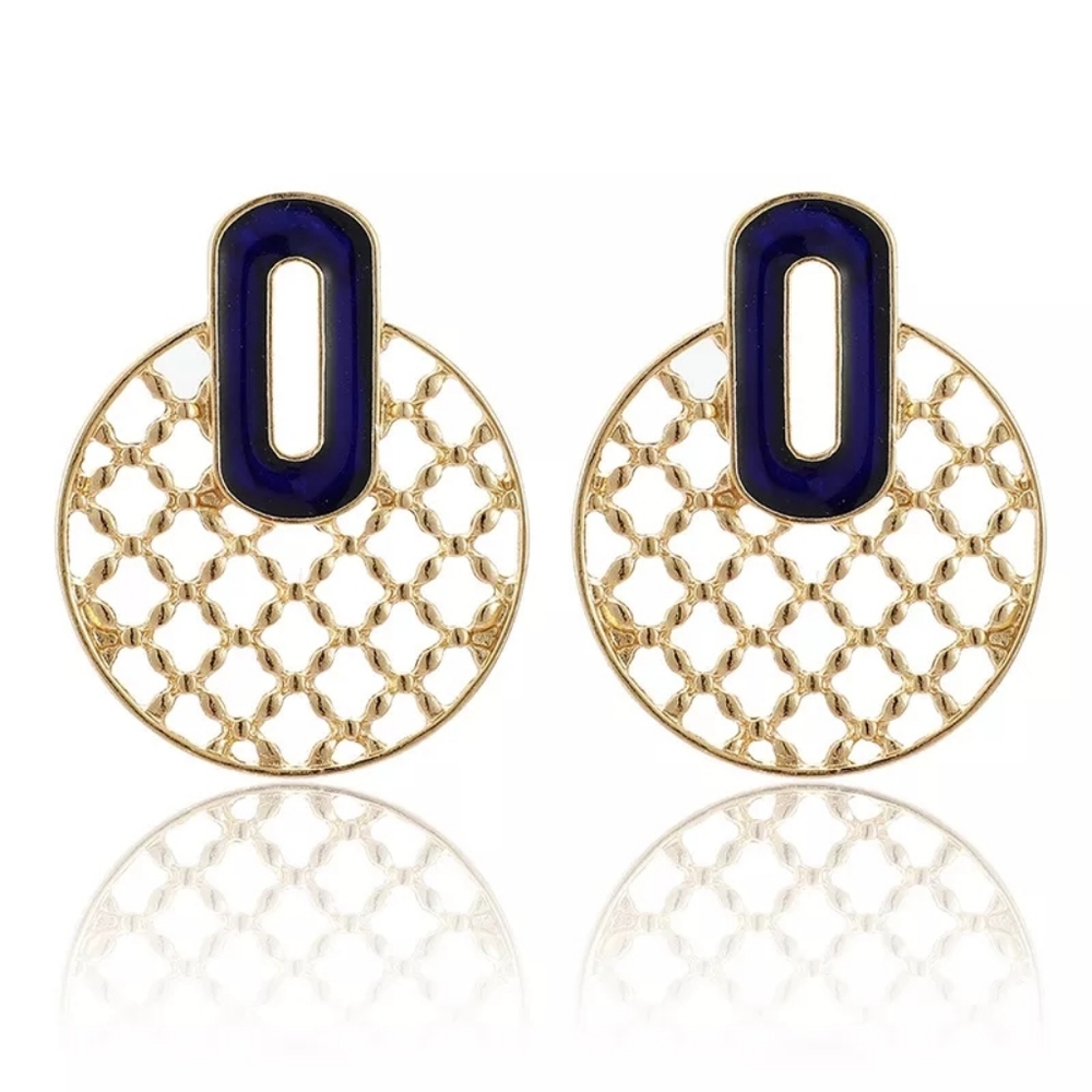 Designer Gold & Blue Round Earrings